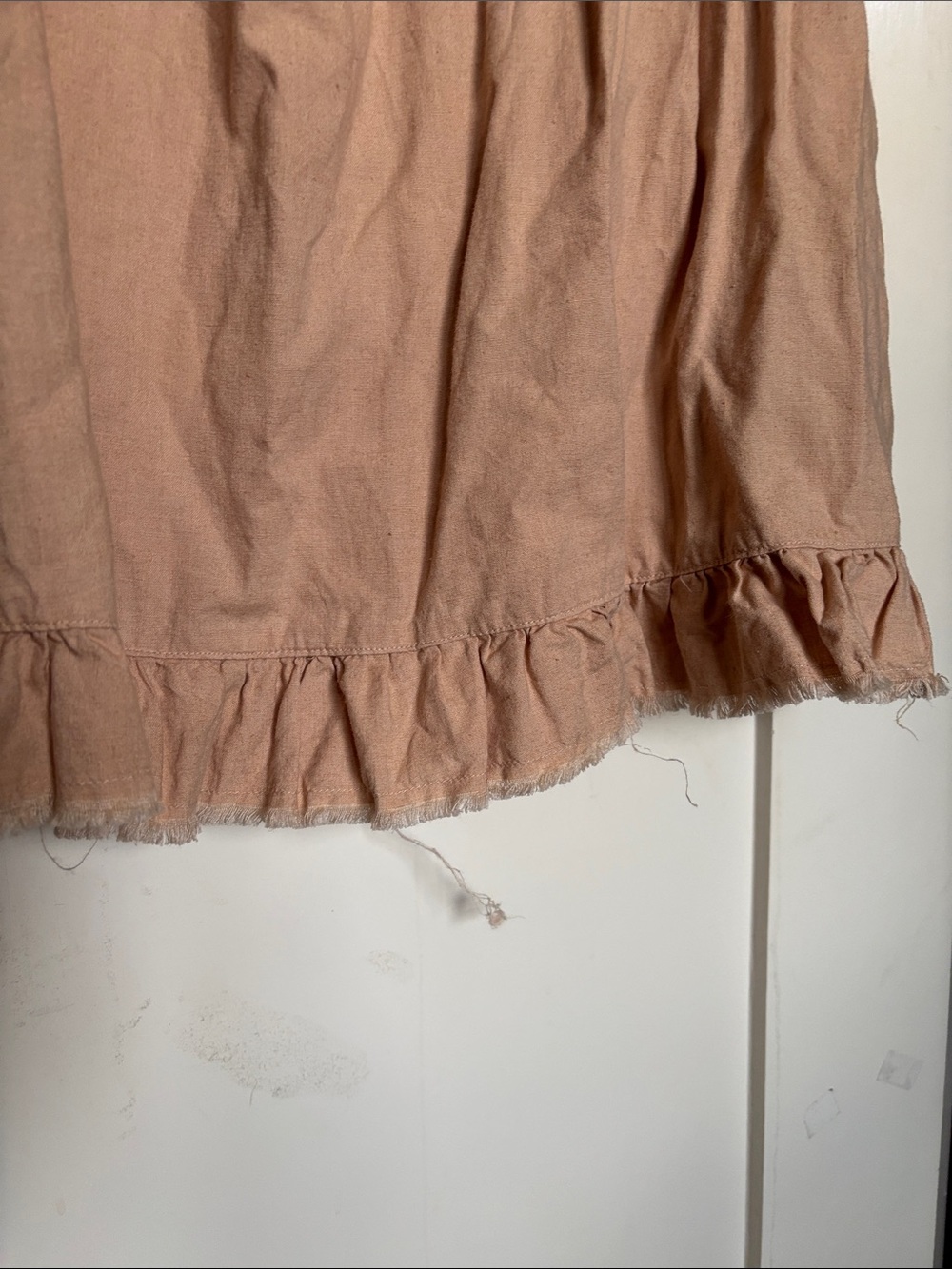 aerie XL tan linen blend raw edge ruffle babydoll dress - Picture 5 of 8